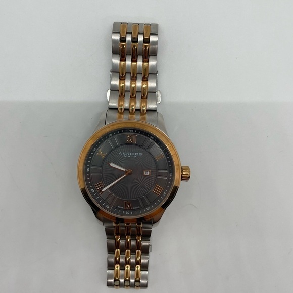 Akribos XXIV Brown Dial Two-Tone Mens Watch AK594TTR Swiss Quartz Movement - Picture 2 of 4